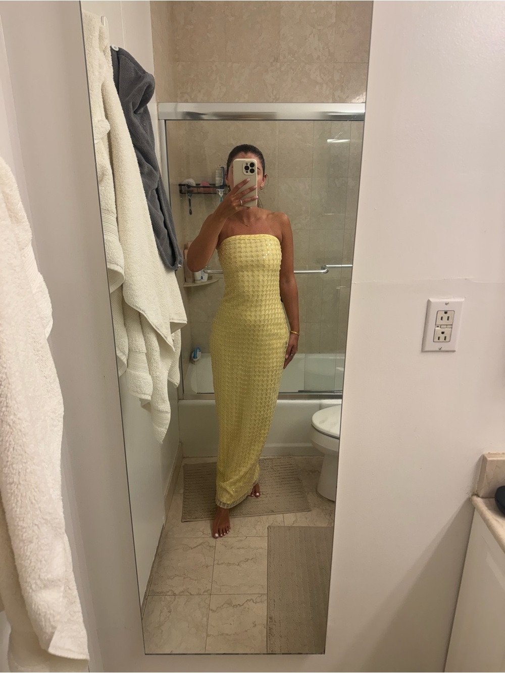 Rotate Embellished Strapless Cocktail Dress in Yellow Size 34/US 2